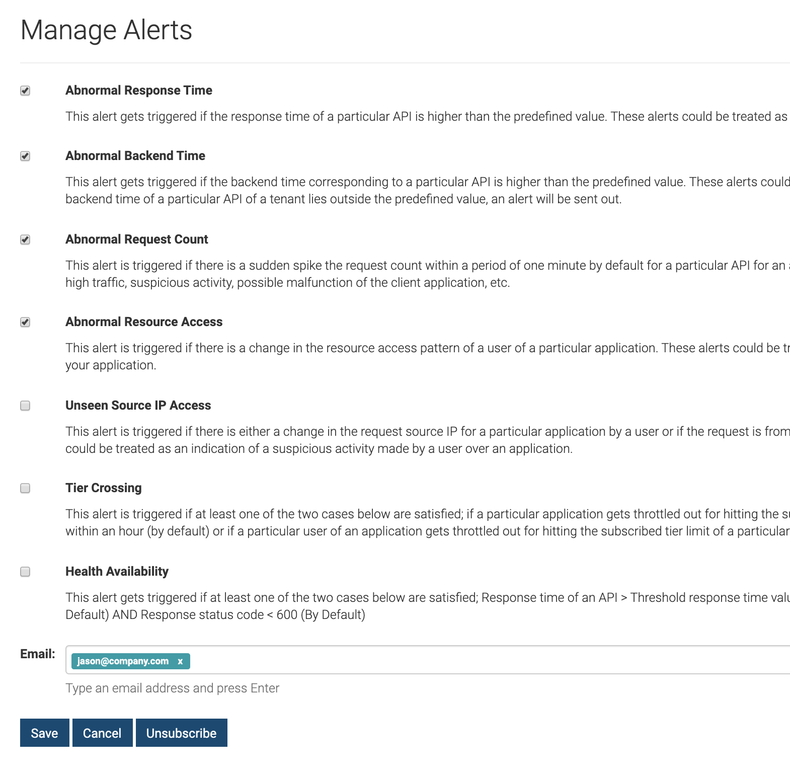 Unubscribe to alerts in admin portal