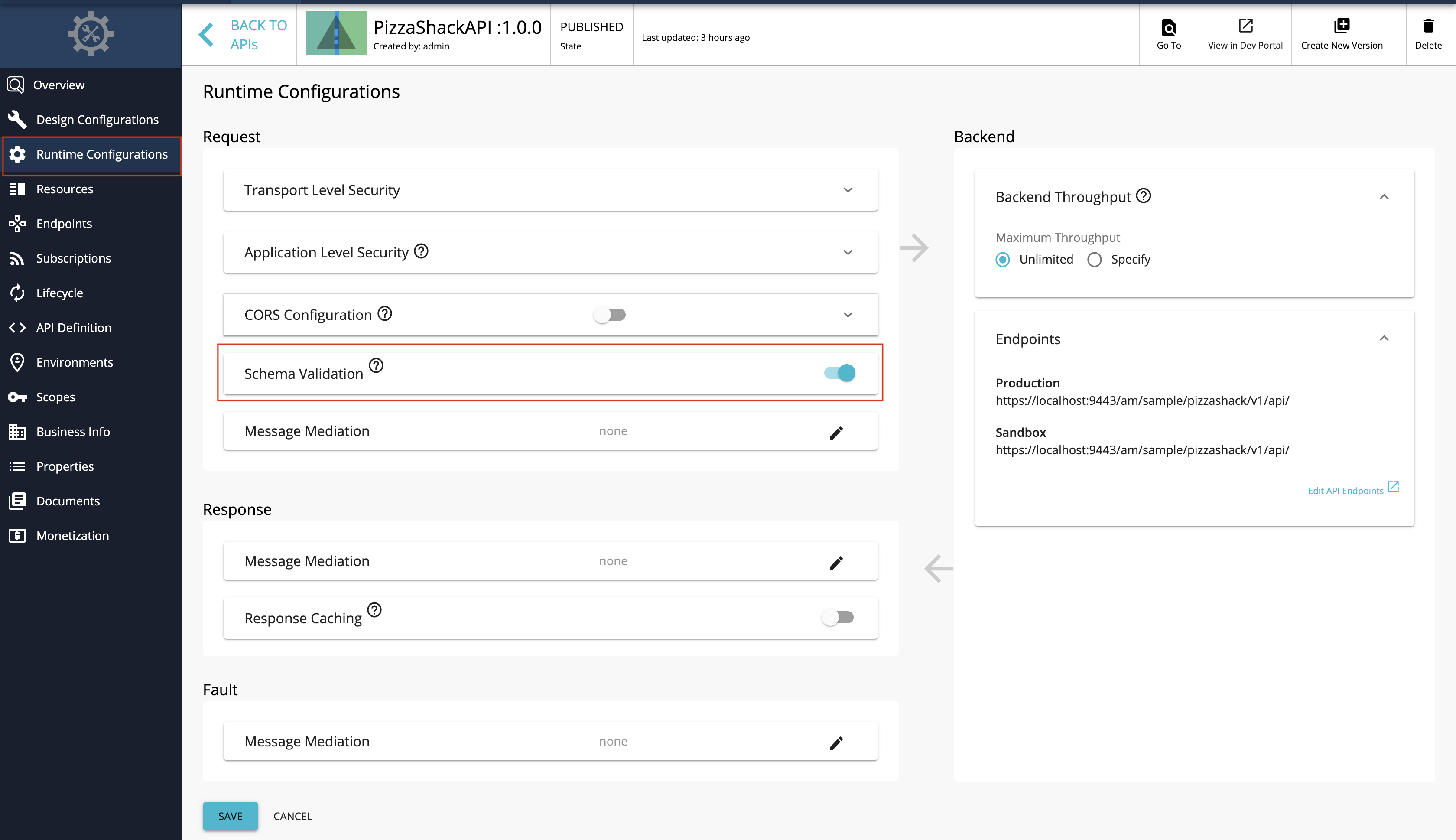 Enable API schema validation