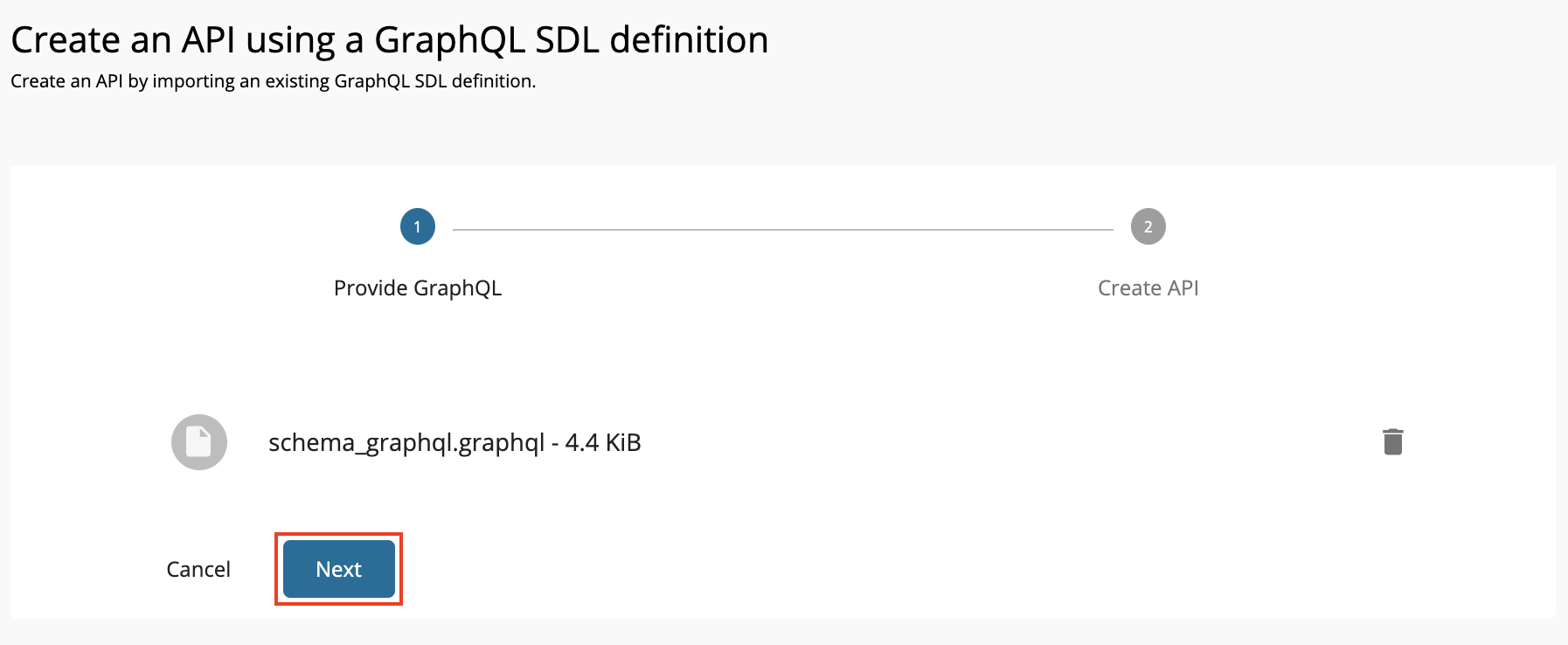Import a GraphQL schema by adding a file