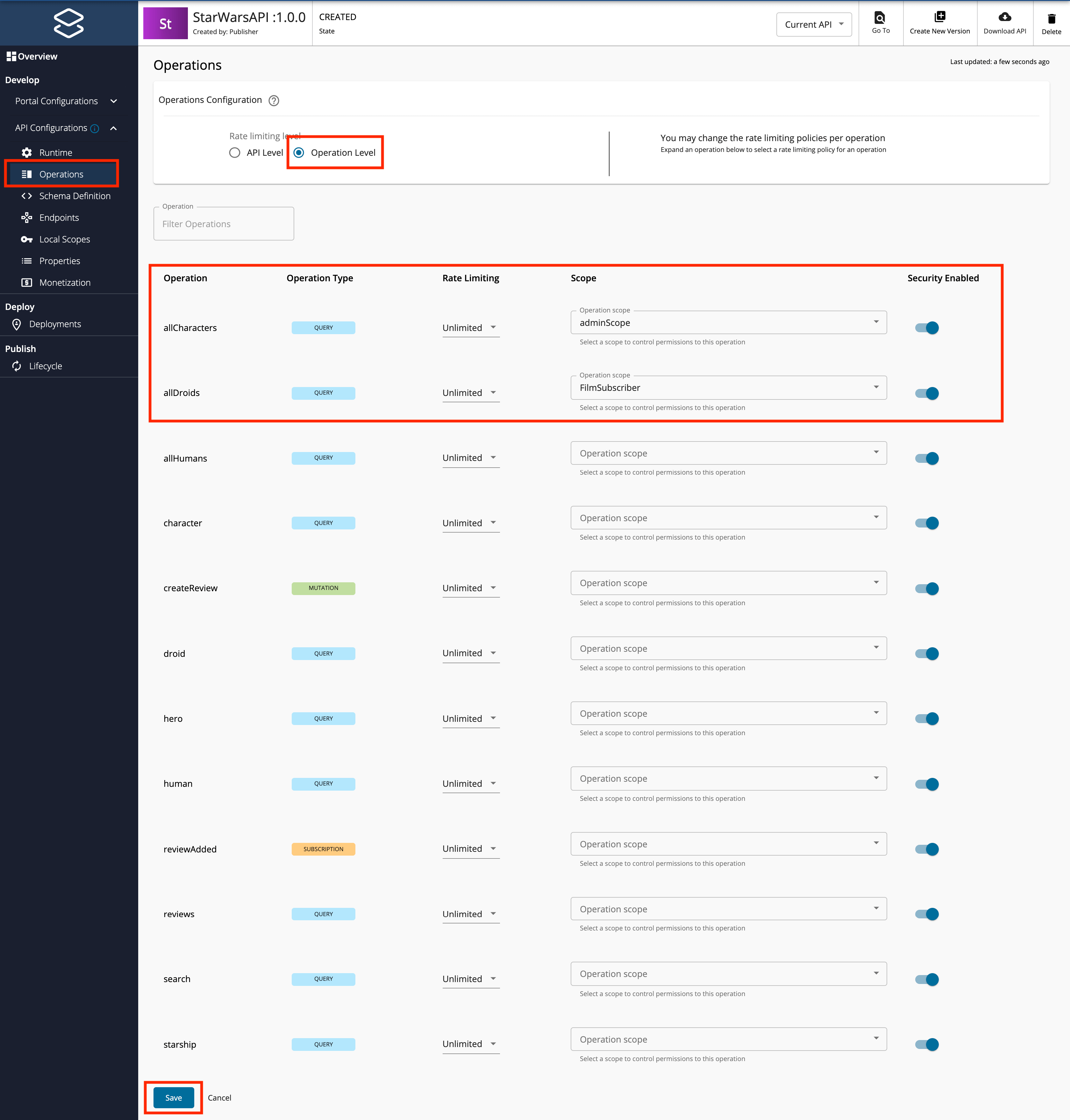 Update GraphQL API operations