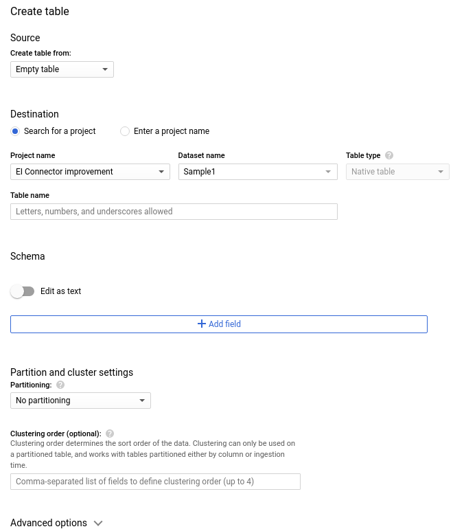 Bigquery create Table step2