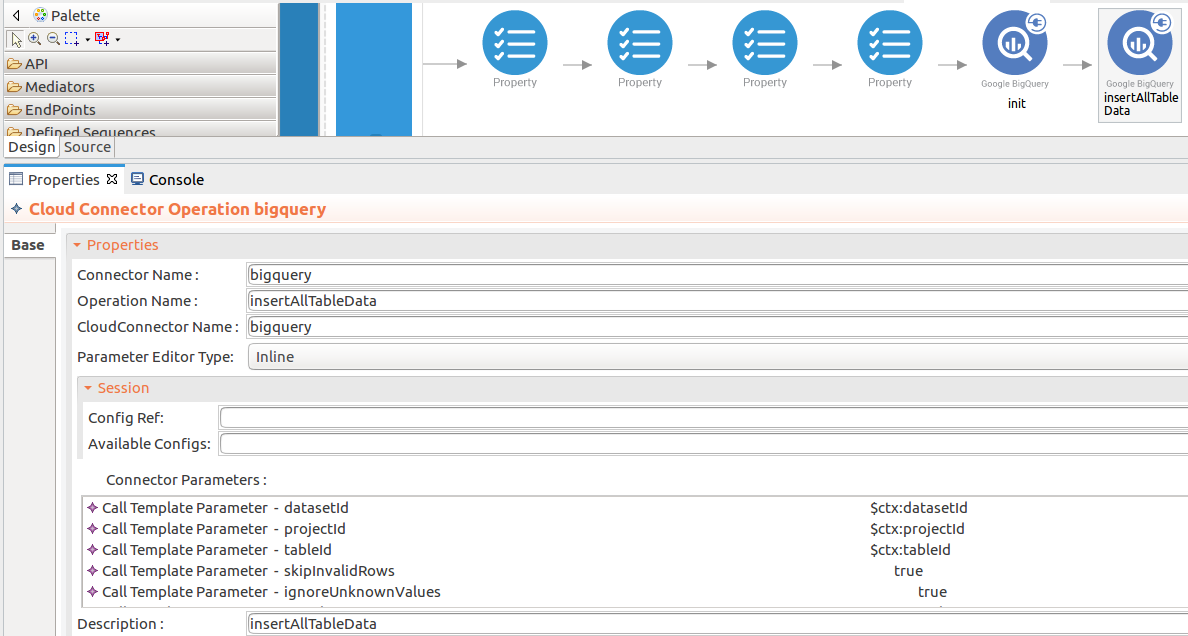Drag and drop insertAllTableData operation