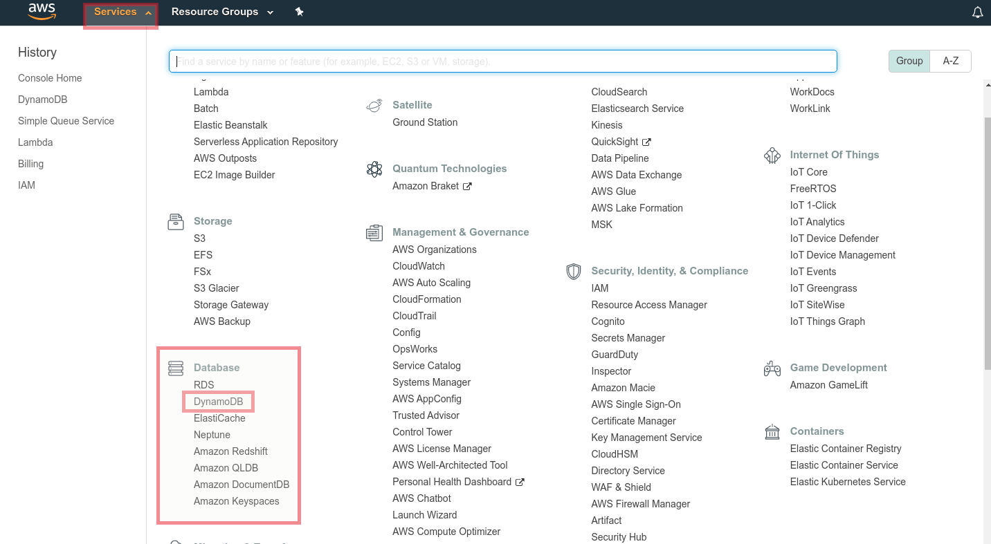 Amazon Dynamodb aws console
