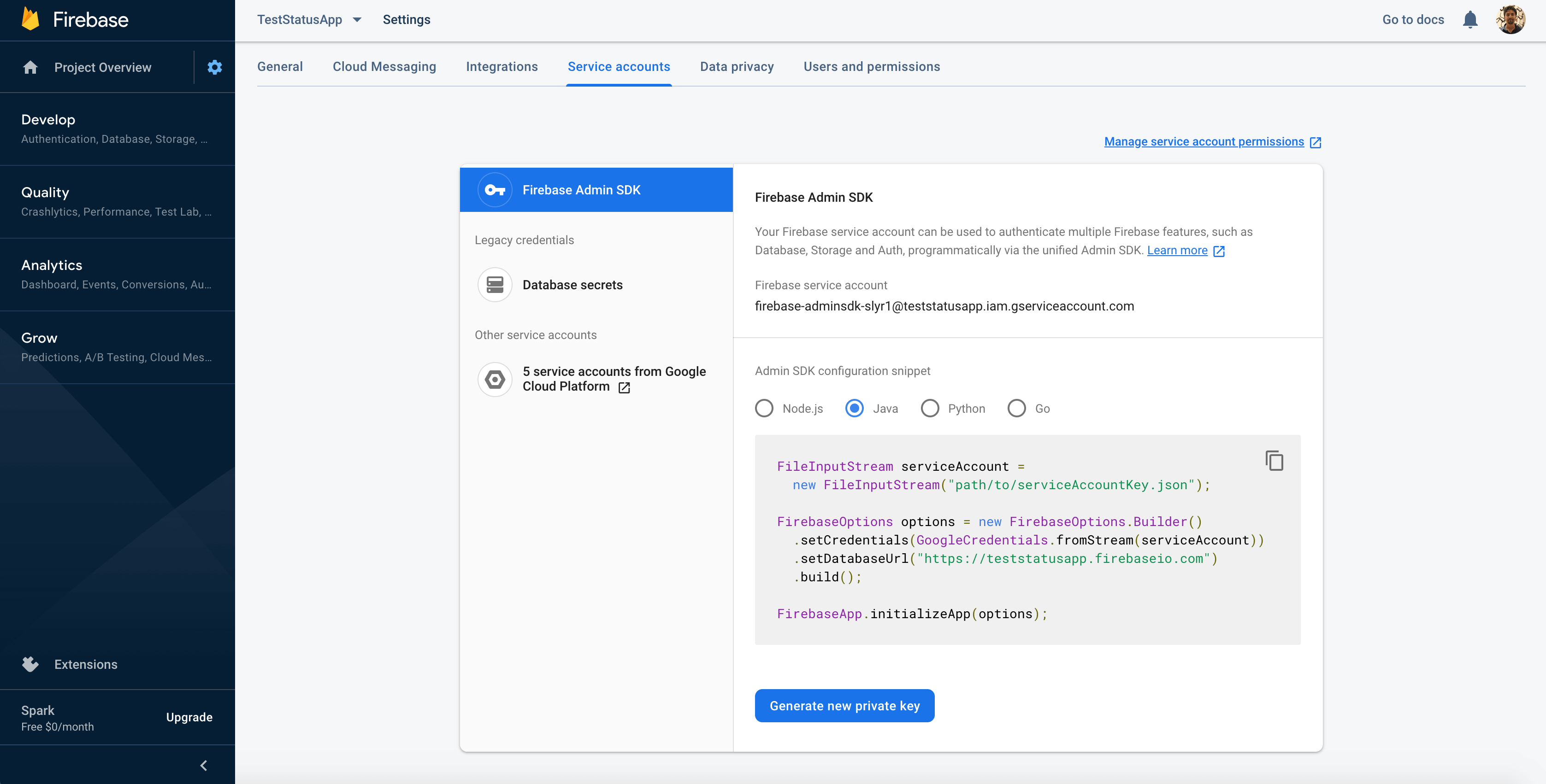 Get Firebase credentials