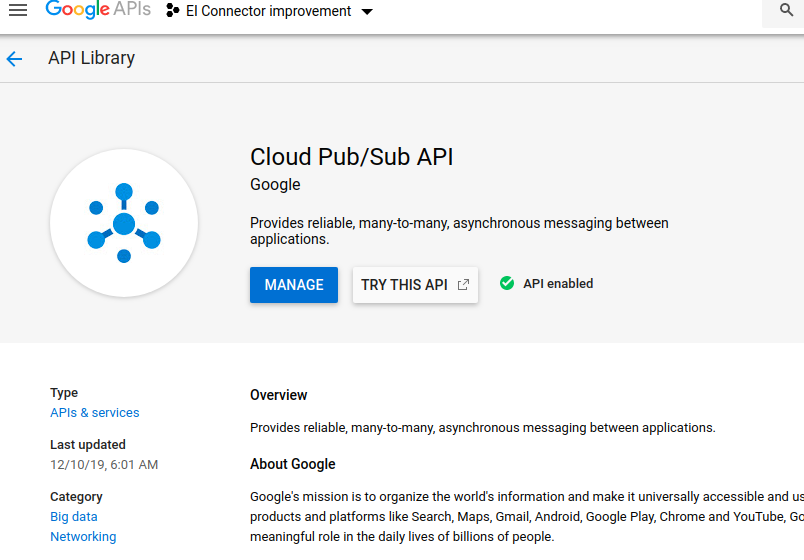 Pubsub enable API