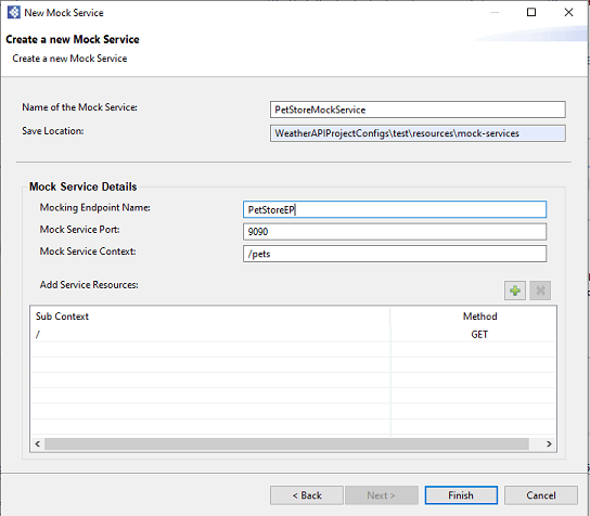 Mock Service with one sub context