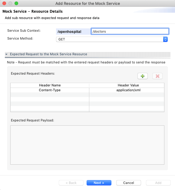 Mock Service Resource Request Details
