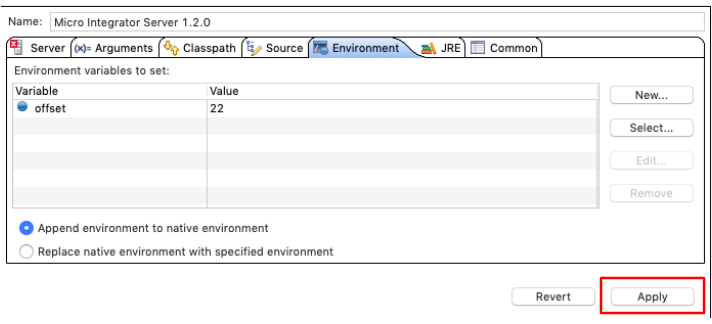 run configurations environments