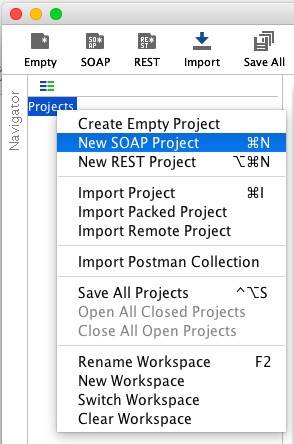 Create new SOAP UI Project