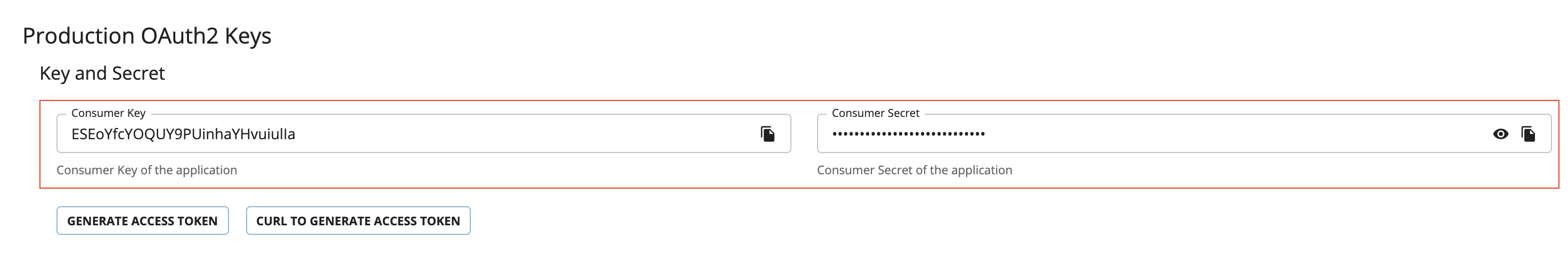 Application Consumer Key Secret