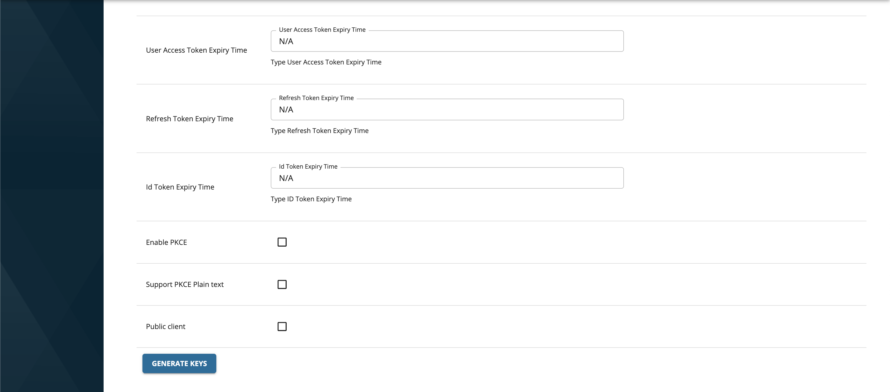 Generate keys for an application