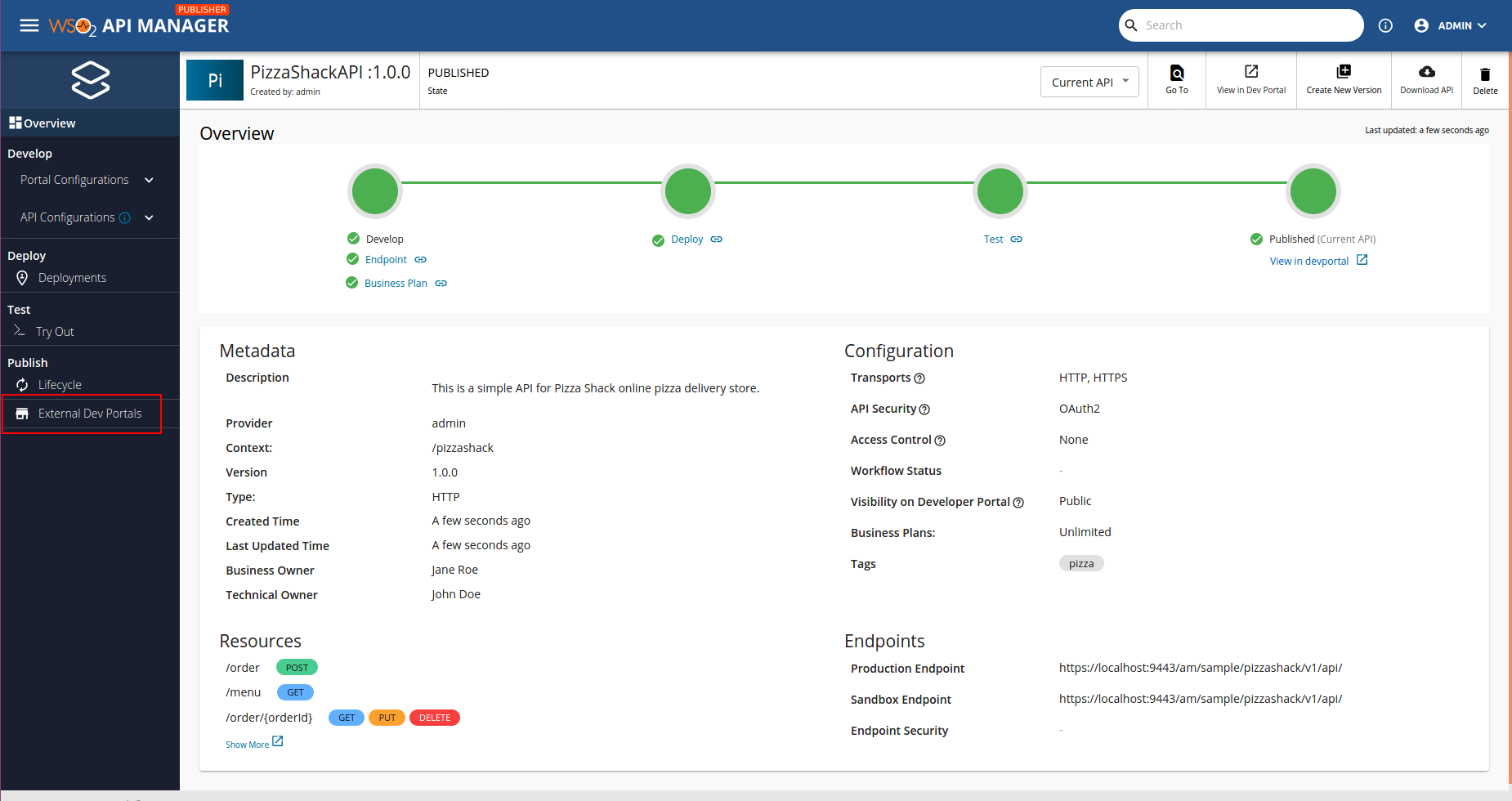 List External Developer Portal