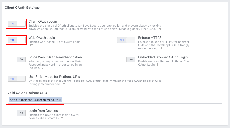 Facebook Login App Settings