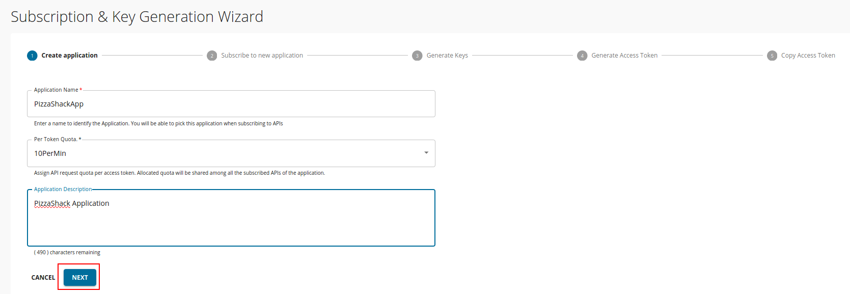 Create application process in the wizard