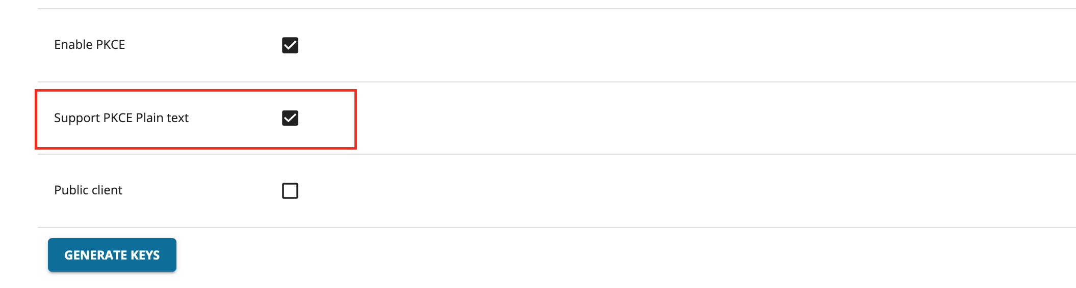 Enabling Public client for PKCE