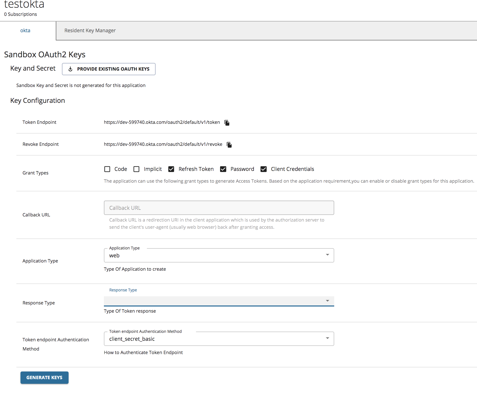 Generate Okta application keys