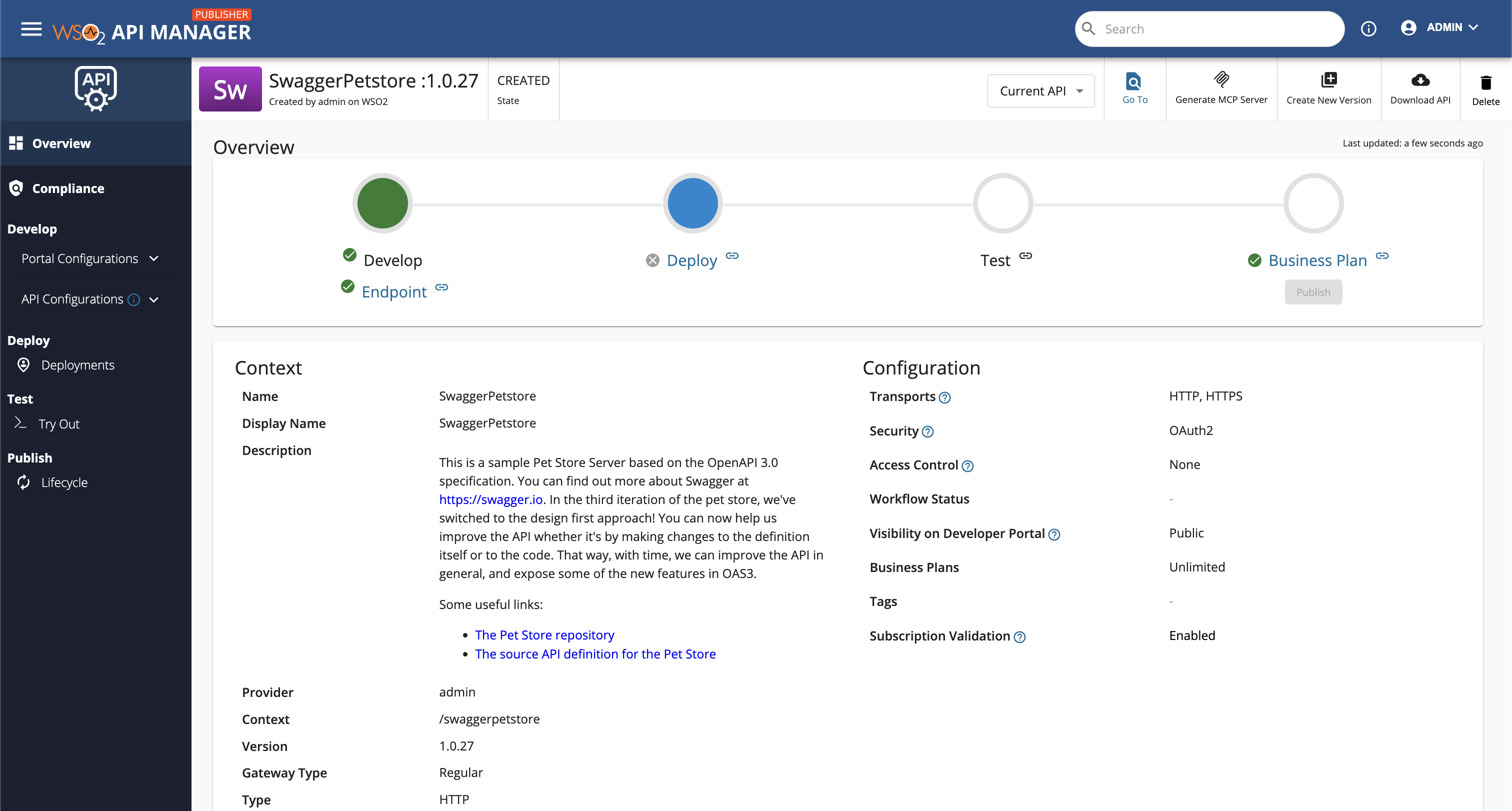 Overview of created API