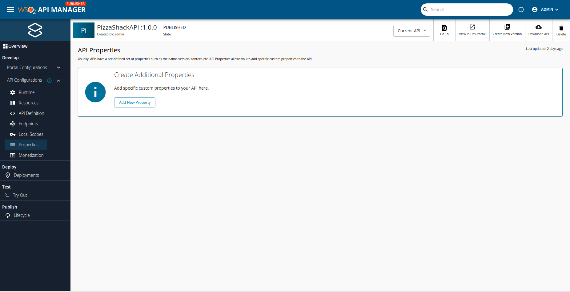 Add new property menu