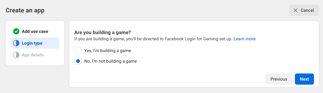 Select Facebook login type
