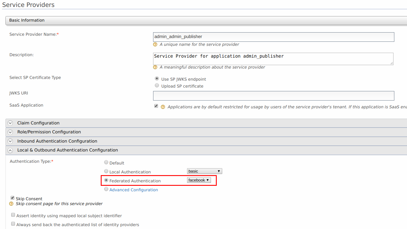 Set Facebook Auth for Service Providers