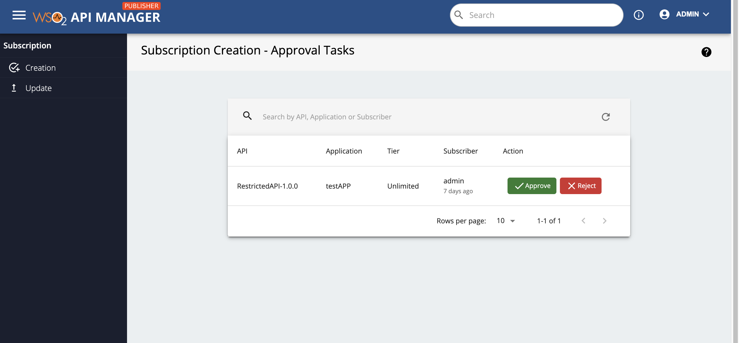 Subscription Creation Tasks in Publisher portal