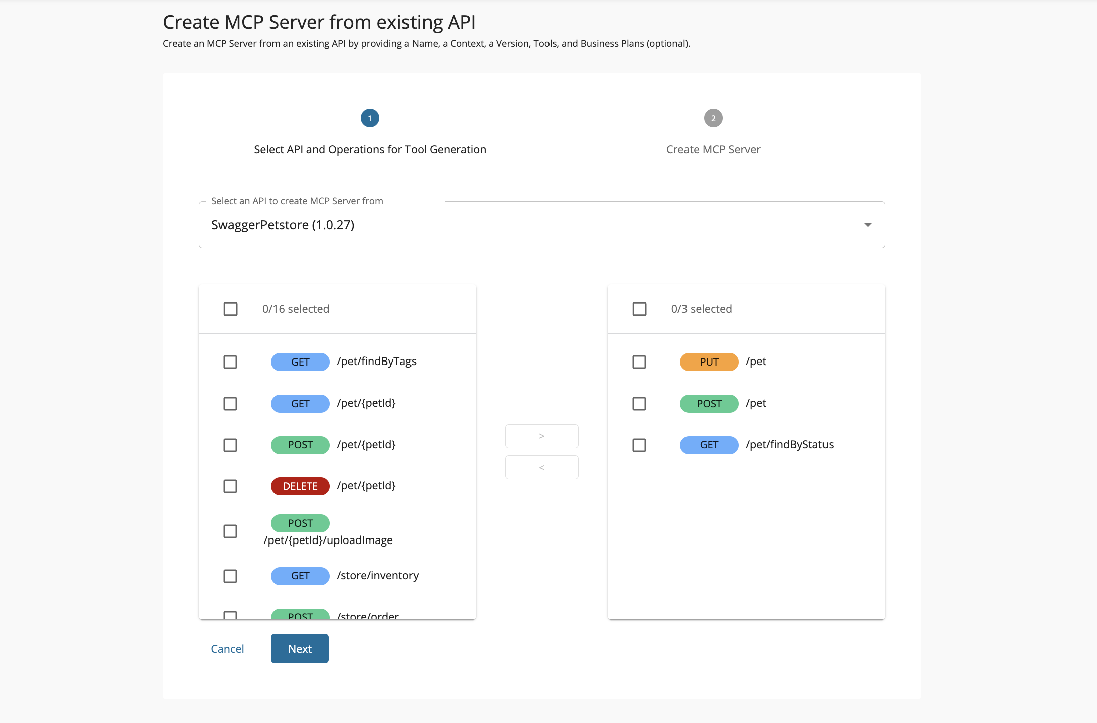 MCP Server from API Select Tools Selecteded