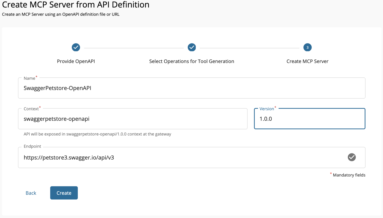 MCP Server from OpenAPI Create