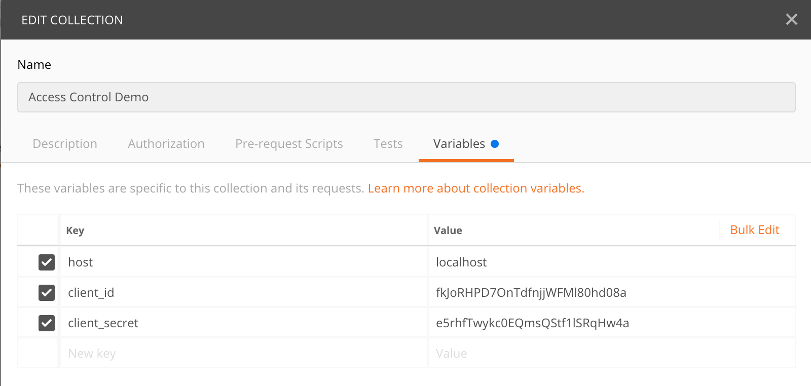 Postman configuration