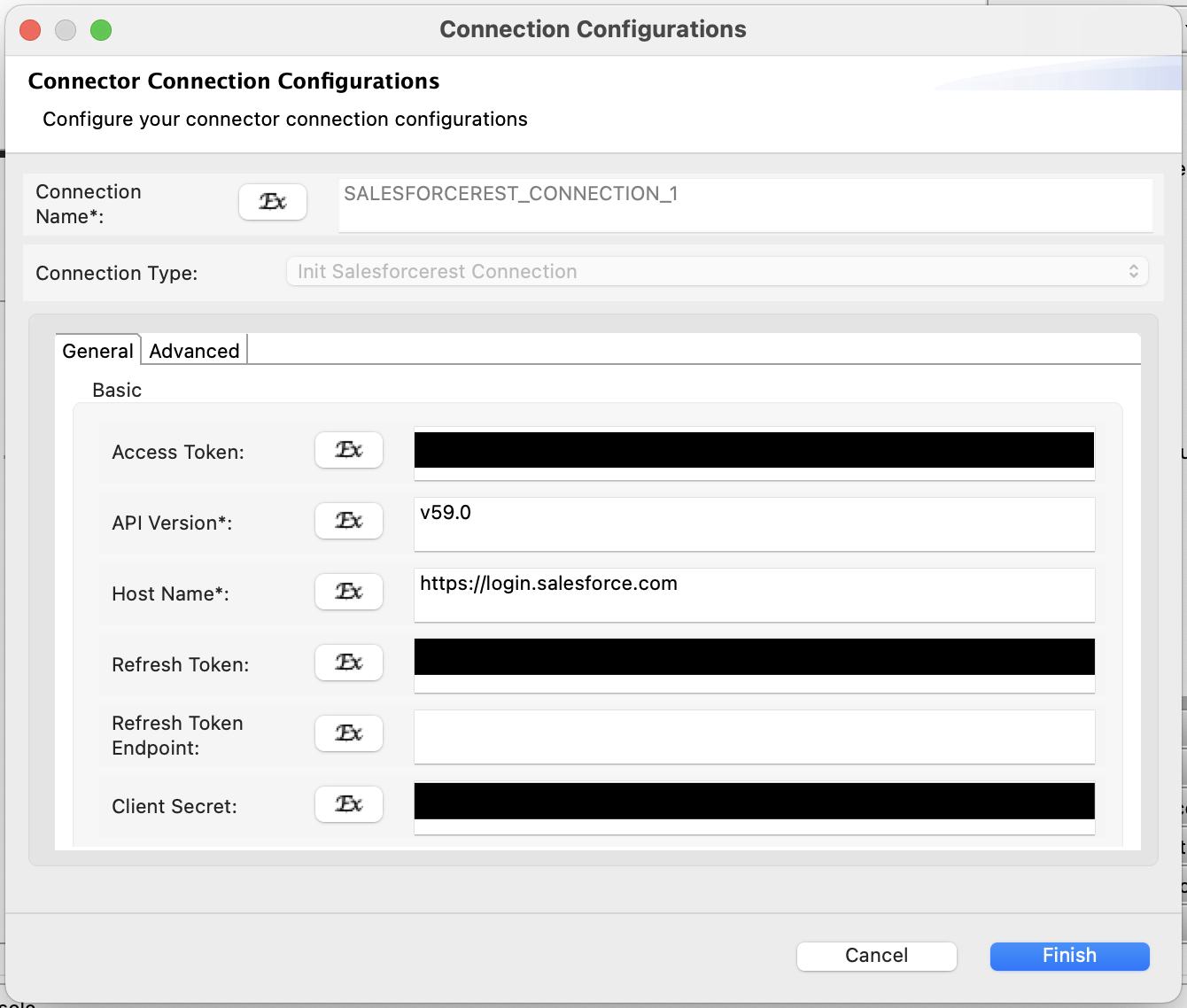 Connection parameters.