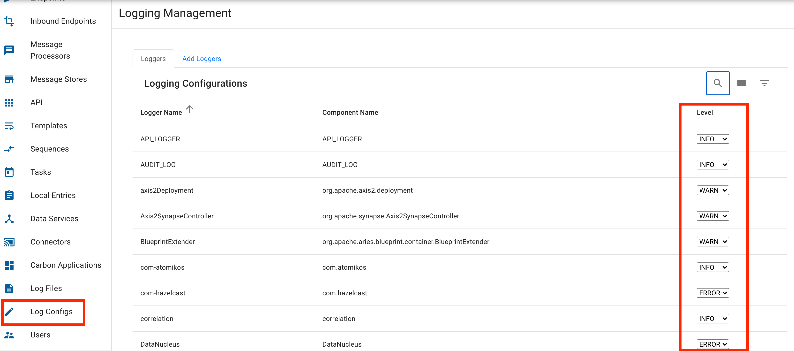 change log level from dashboard