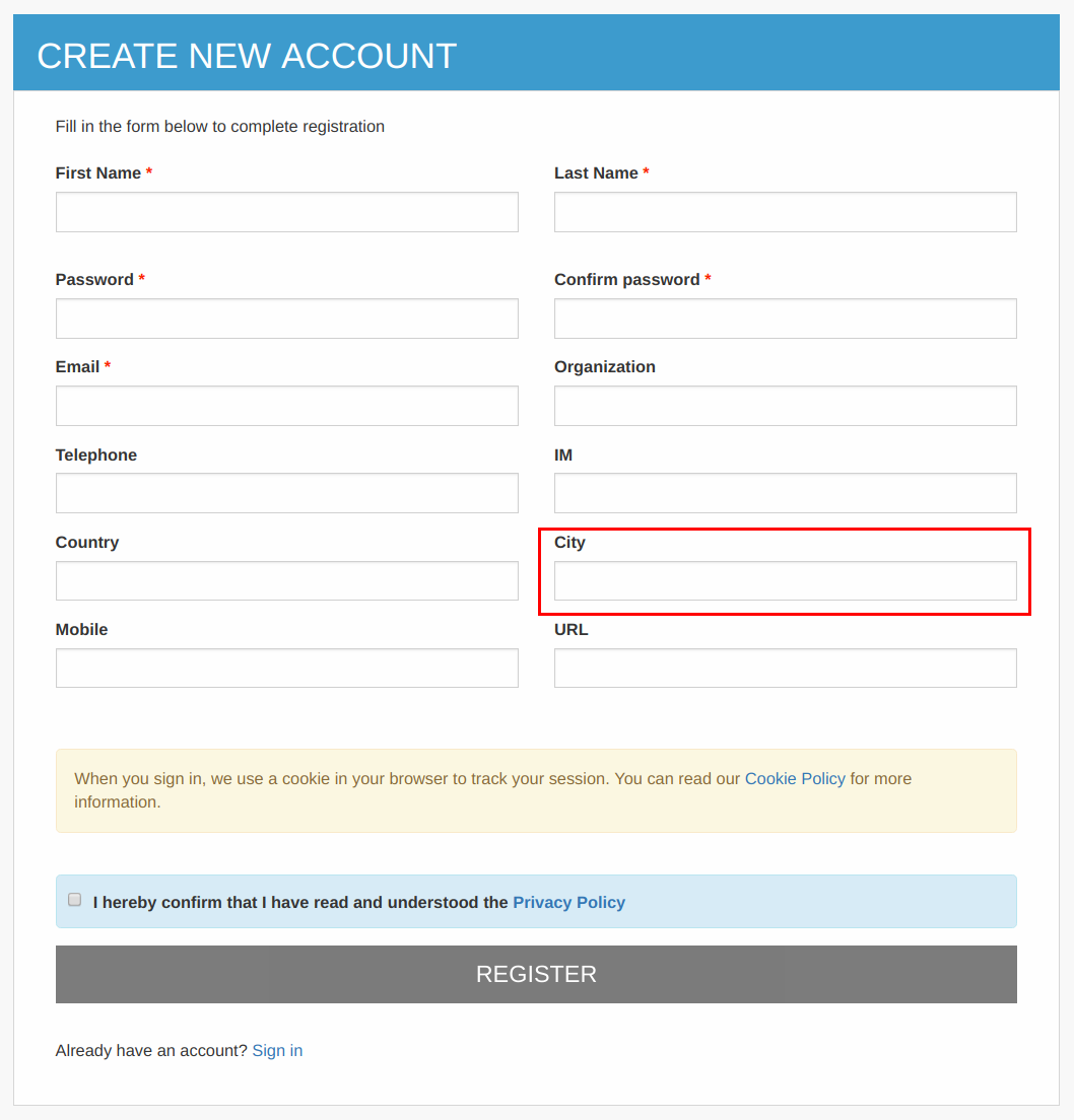 Updated sign-up form