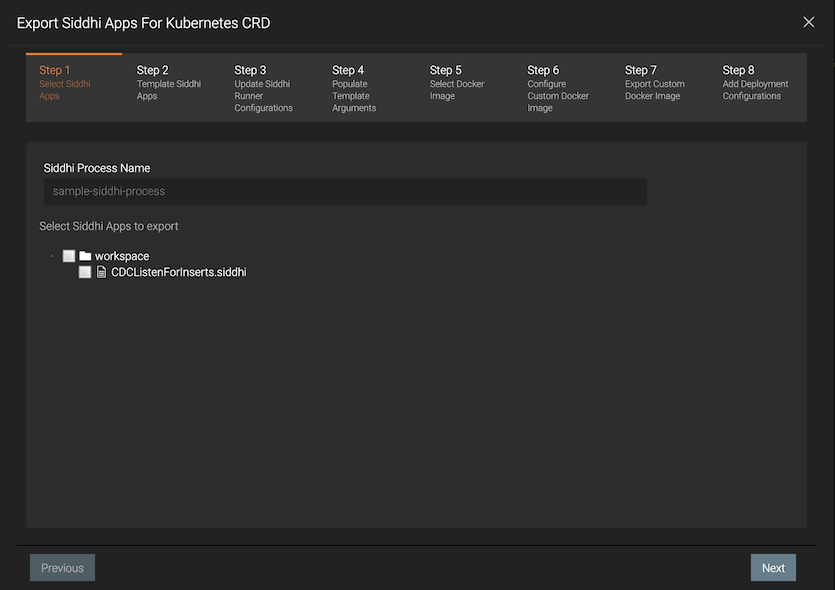 Export Siddhi App for Docker image dialog
